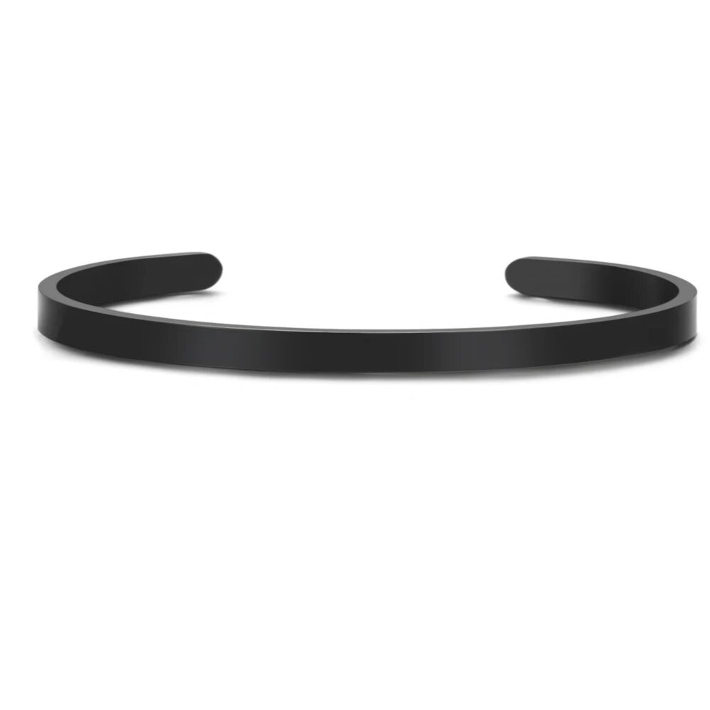 Bracciale rigido slim cuff da incidere con date, frasi e coordinate, colore nero. Fai un regalo personalizzato