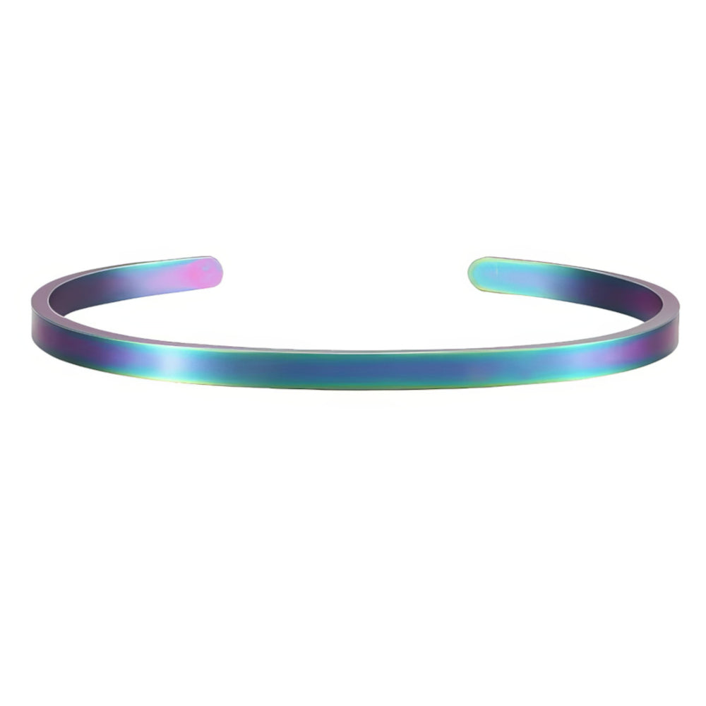 Bracciale rigido slim in colore rainbow da personalizzare con date, parole e coordinate. Fai un regalo al tuo partner