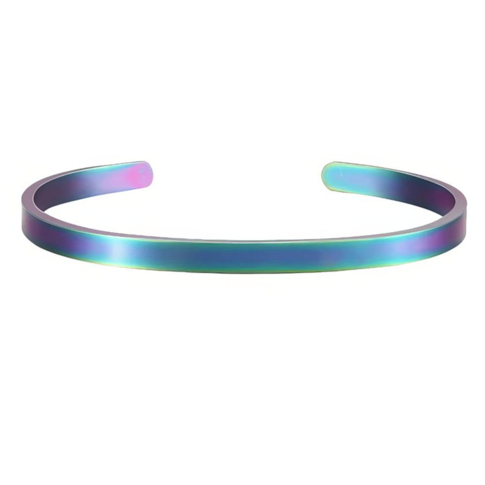 Bracciale rigido in colorazione rainbow da personalizzare con date, testo e coordinate. Regala un gioiello unico
