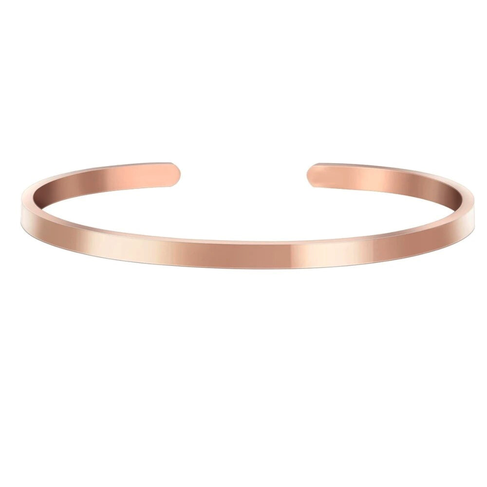 Bracciale rigido slim oro rosa da personalizzare con date, testo e coordinate. Fai un regalo speciale