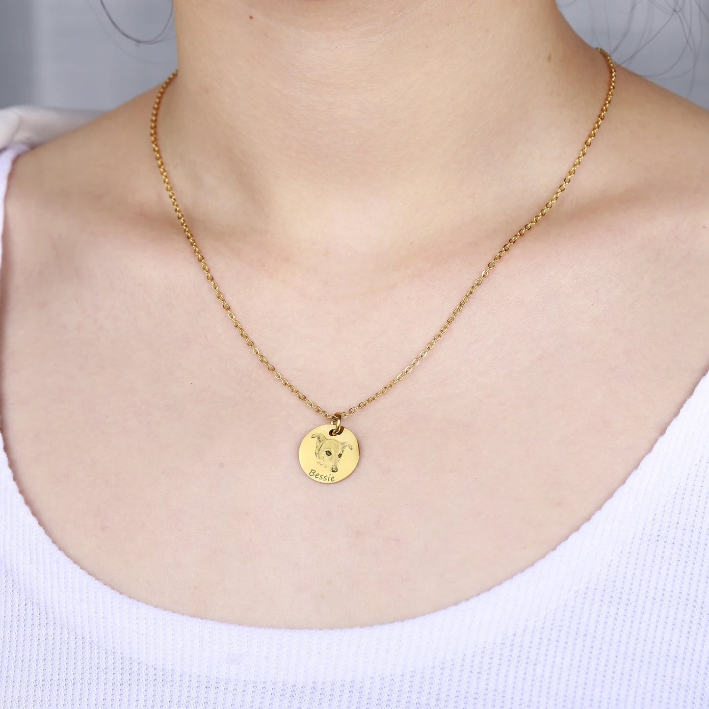 collana coin con incisione del tuo amato cagnolino, colore oro