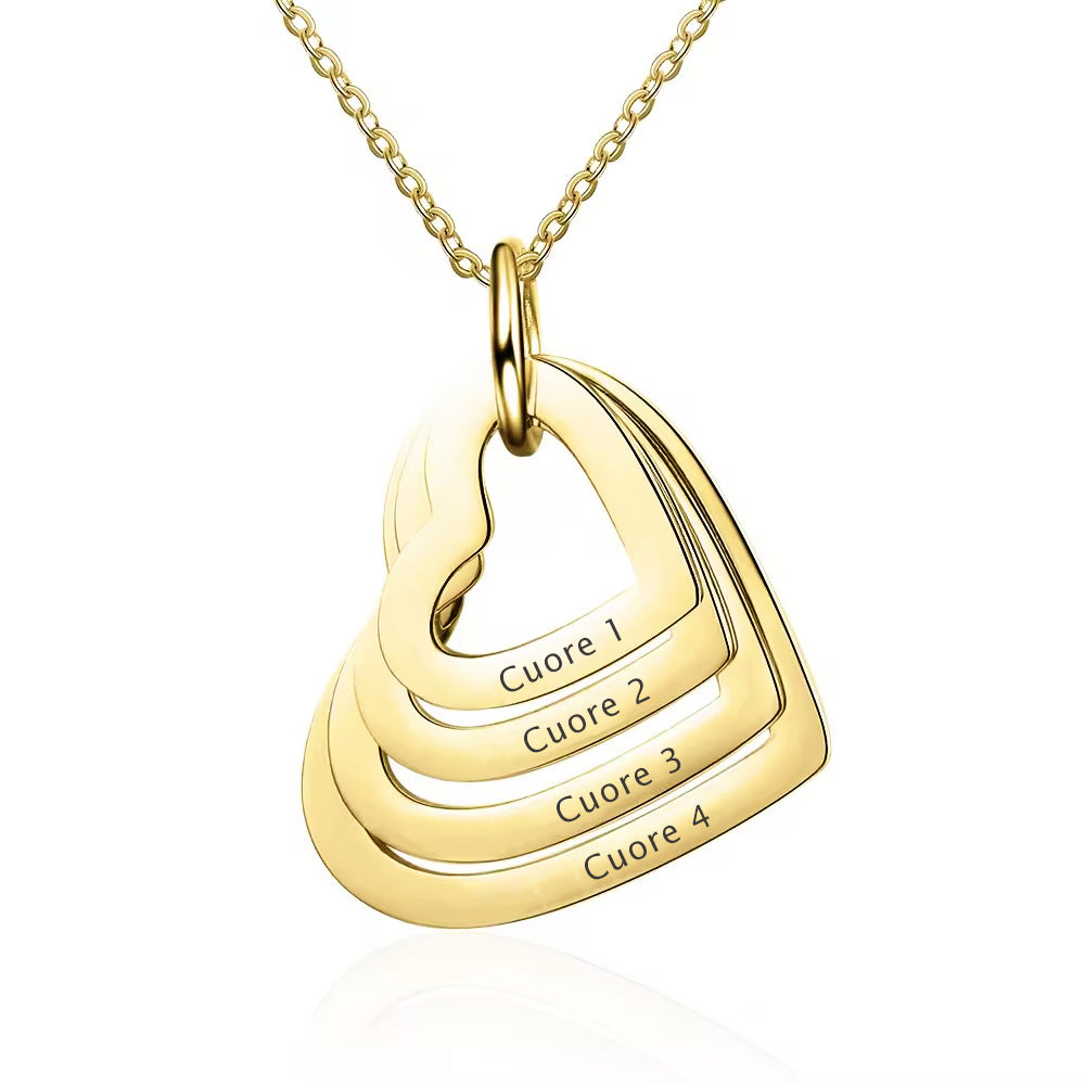 collana cuori da incidere con i nomi della tua famiglia, colore oro