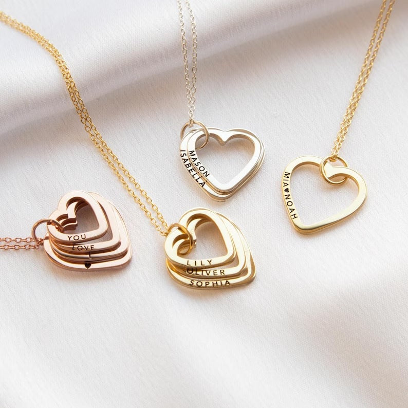 collana con cuori da personalizzare, regalo per la famiglia, diversi colori