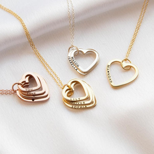 collana con cuori da personalizzare, regalo per la famiglia, diversi colori