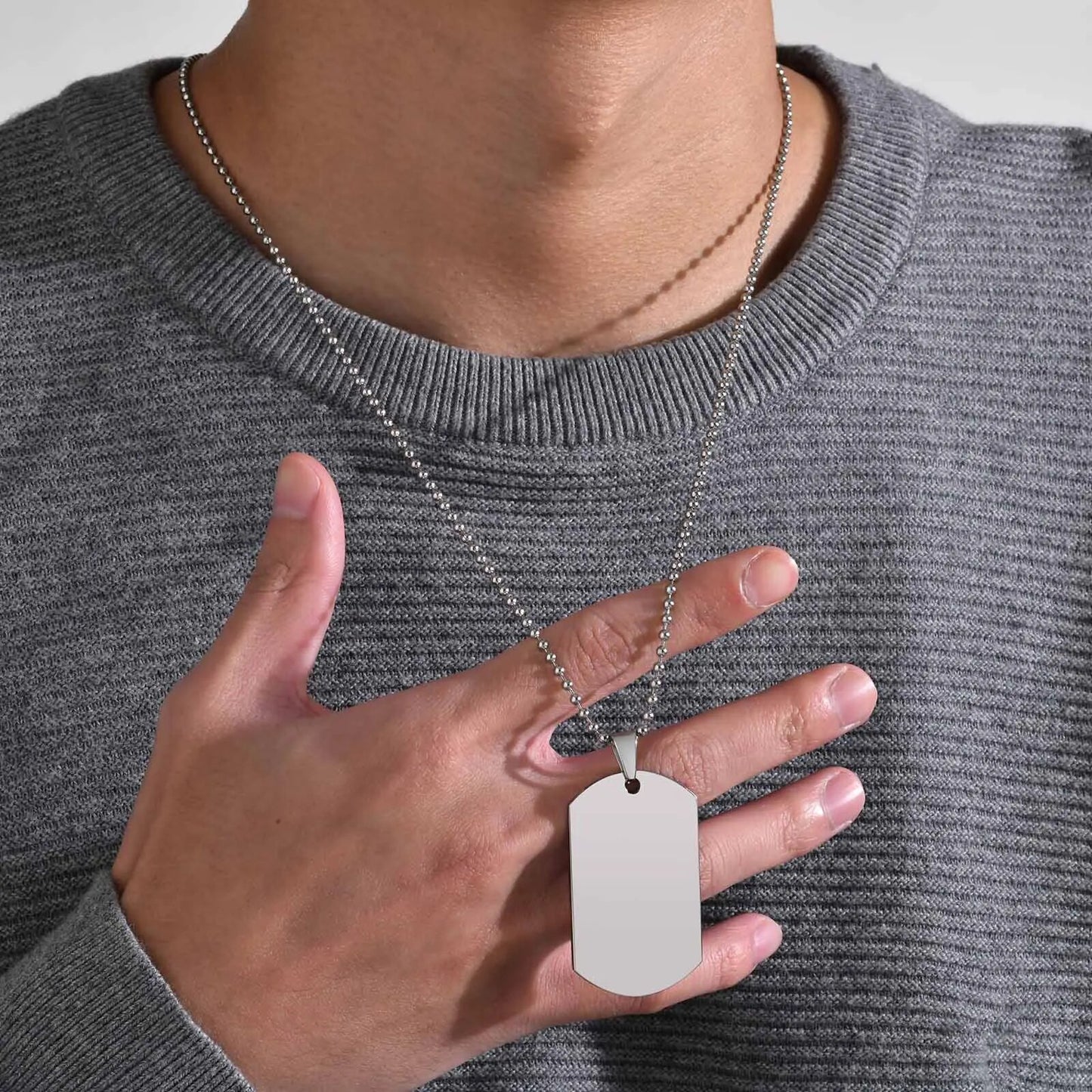 collana targhetta militare per uomo da personalizzare con foto, in colorazione argento