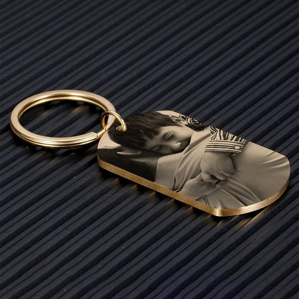 portachiavi con personalizzazione foto in colore oro