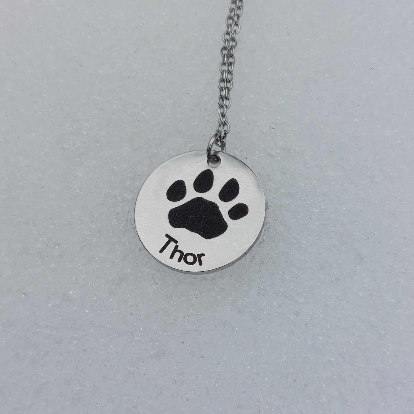 Collana coin in argento con incisione della zampa del tuo animale a quattro zampe. Portalo sempre con te