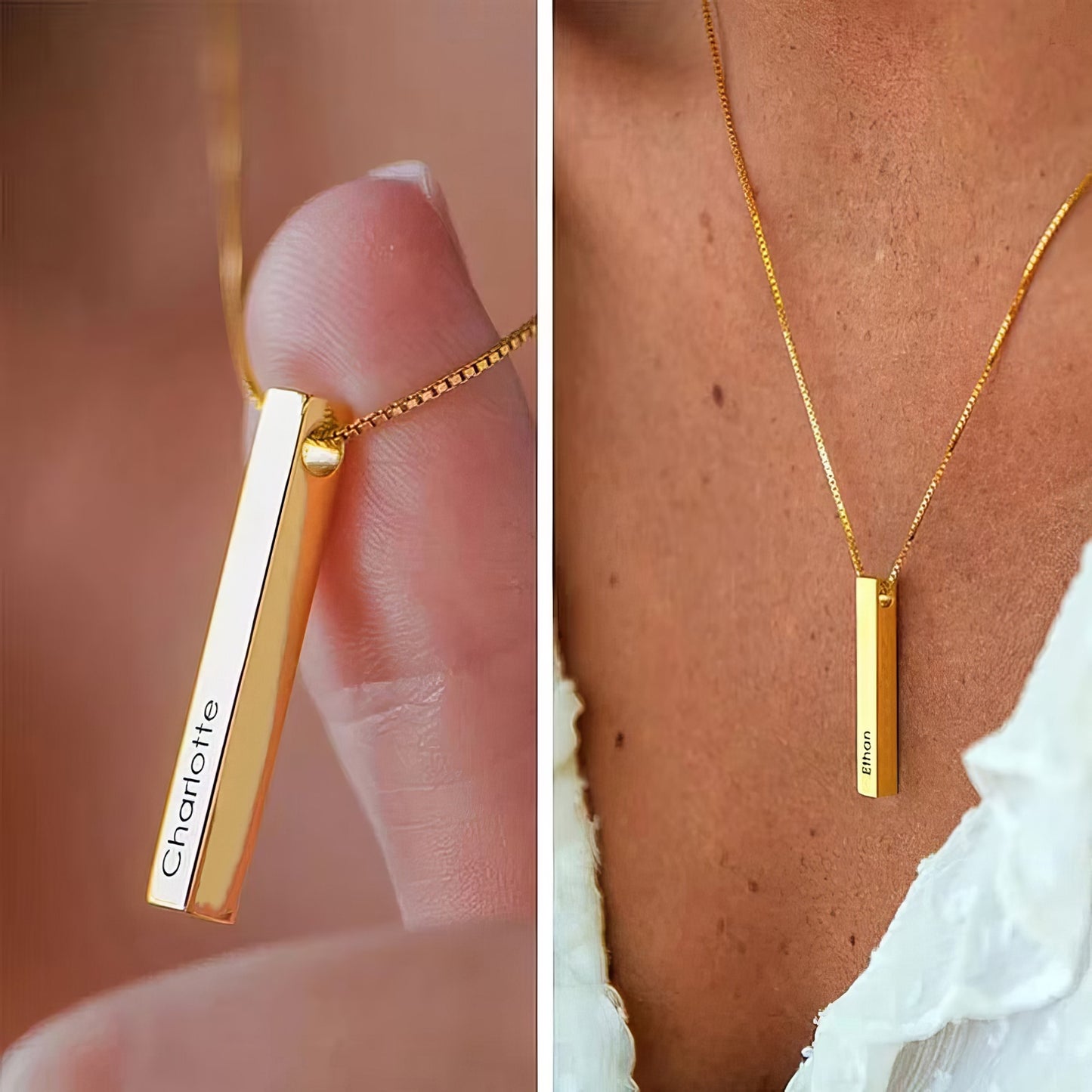 Collana barra da personalizzare con il nome o iniziali di una persona speciale, colore oro