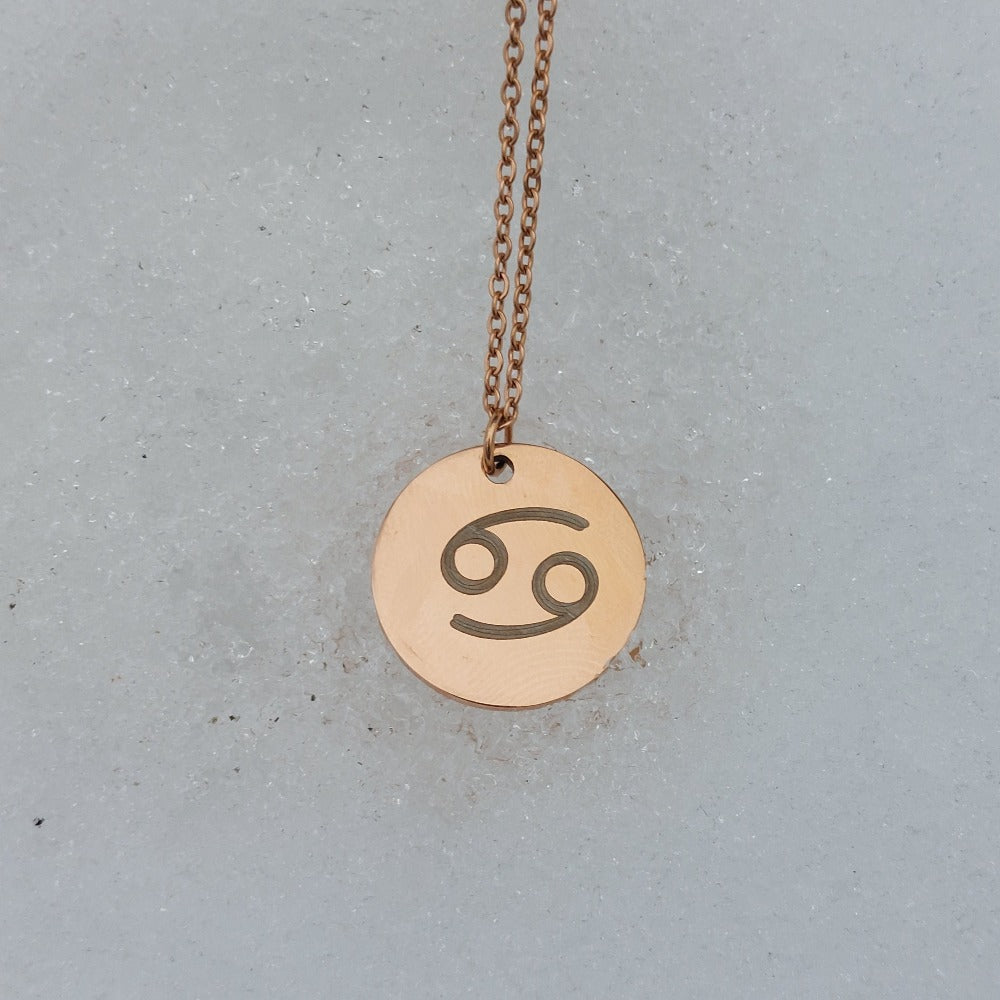 Collana coin con incisione del segno zodiacale, scegli ora e personalizza, colore oro rosa