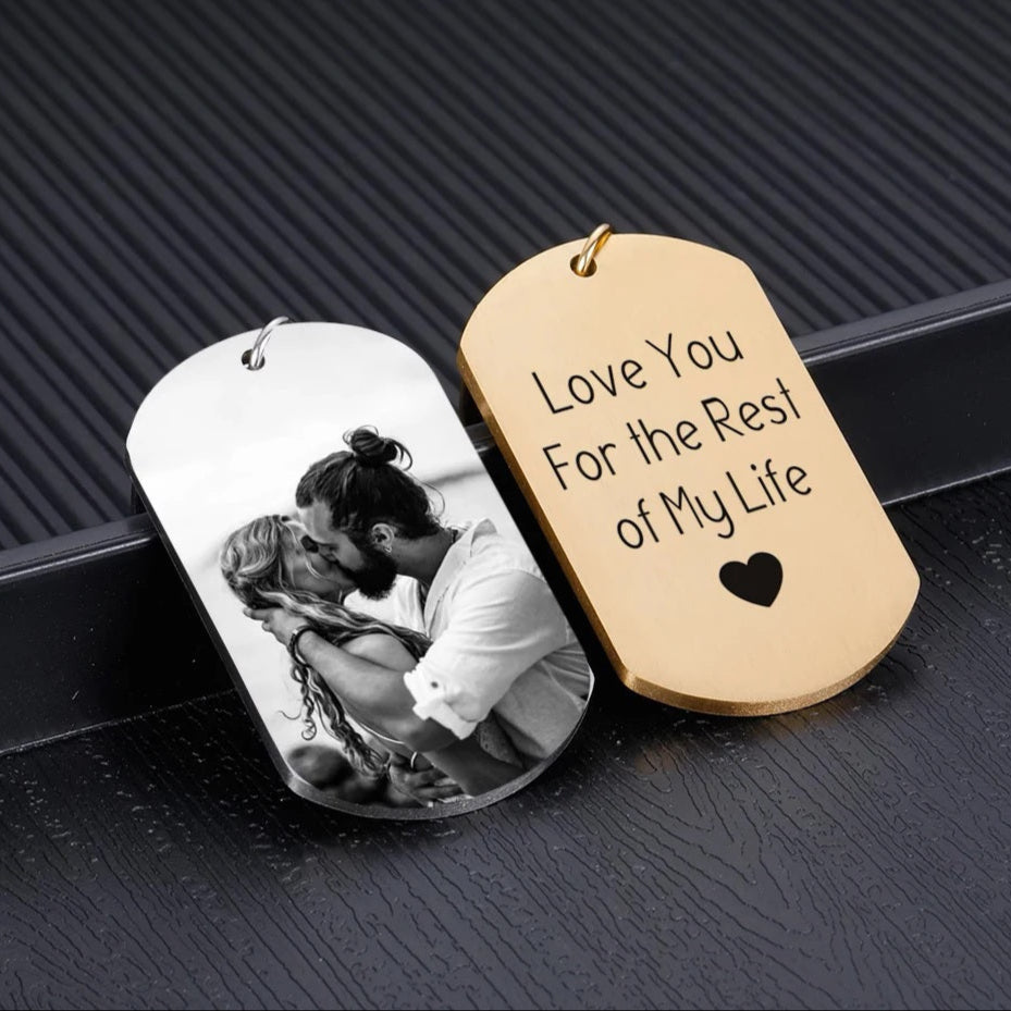 portachiavi con personalizzazione foto in colore oro e argento