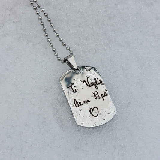 Collana militare da personalizzare con la tua scrittura a mano, colore argento